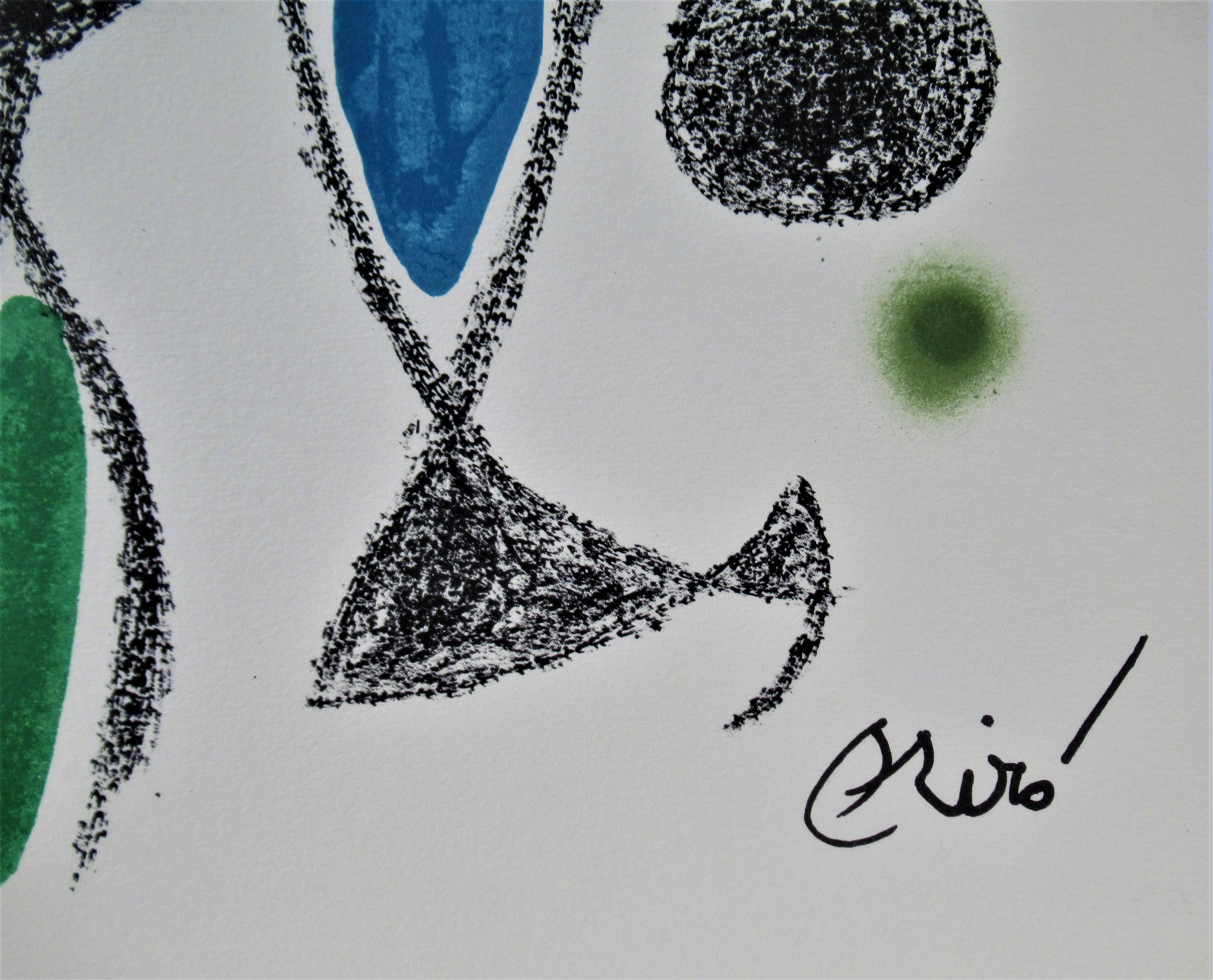 Artist:	Joan Miro (Spanish, 1893-1983)
Title:	Maravillas Con Variations Acrosticas en el Jardin de Miro
Year:	1975
Medium:	Color lithograph
Edition:	Unumbered as issued
Paper:	Wove Guarro
Paper size: 19.5 x 14 inches
Signature:   Signed in the stone