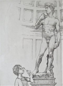 Untitled, Old woman looking a naked man sculpture