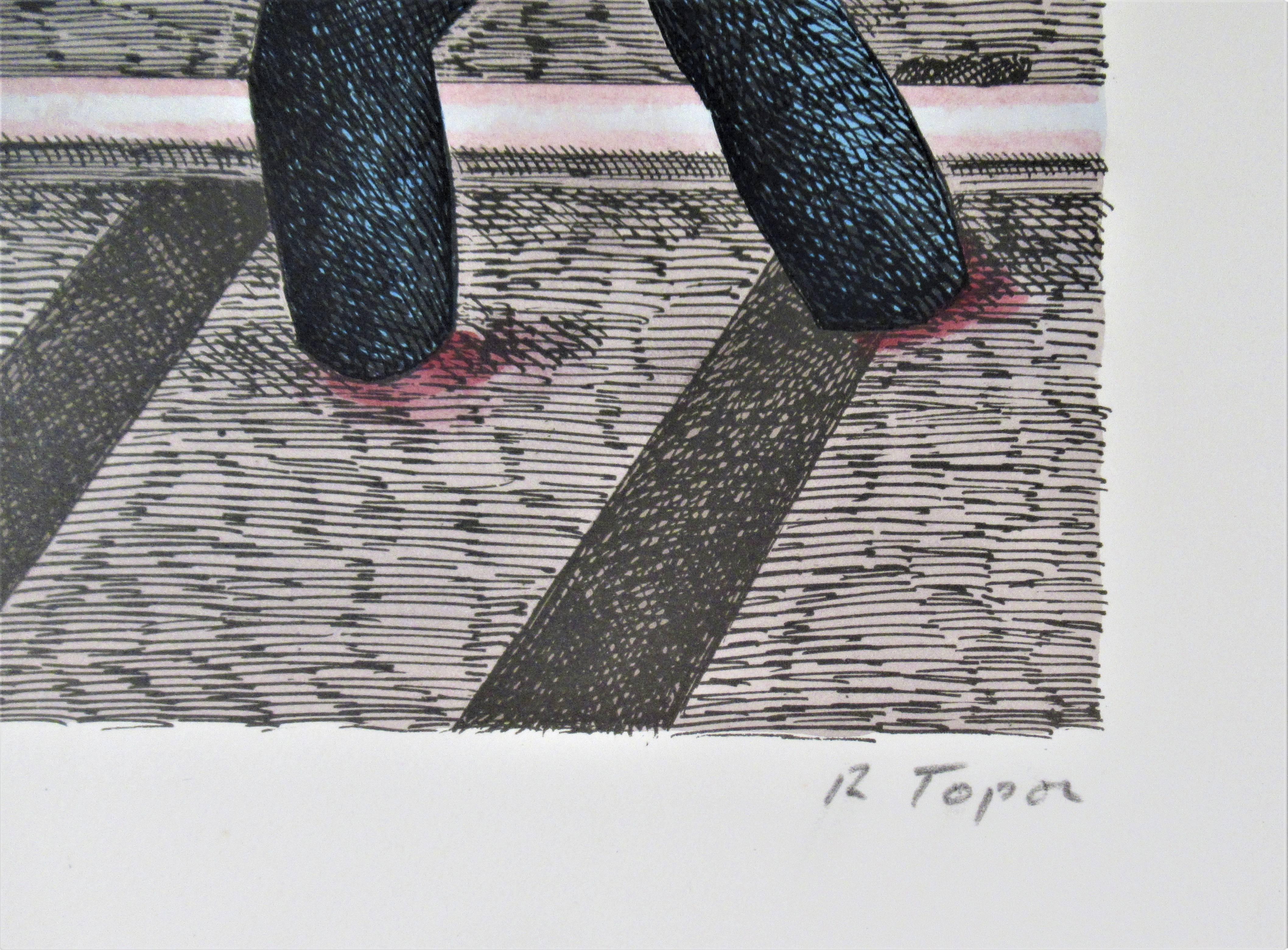 Nouvelles En Trois Lignes IV (Grau), Figurative Print, von Roland Topor