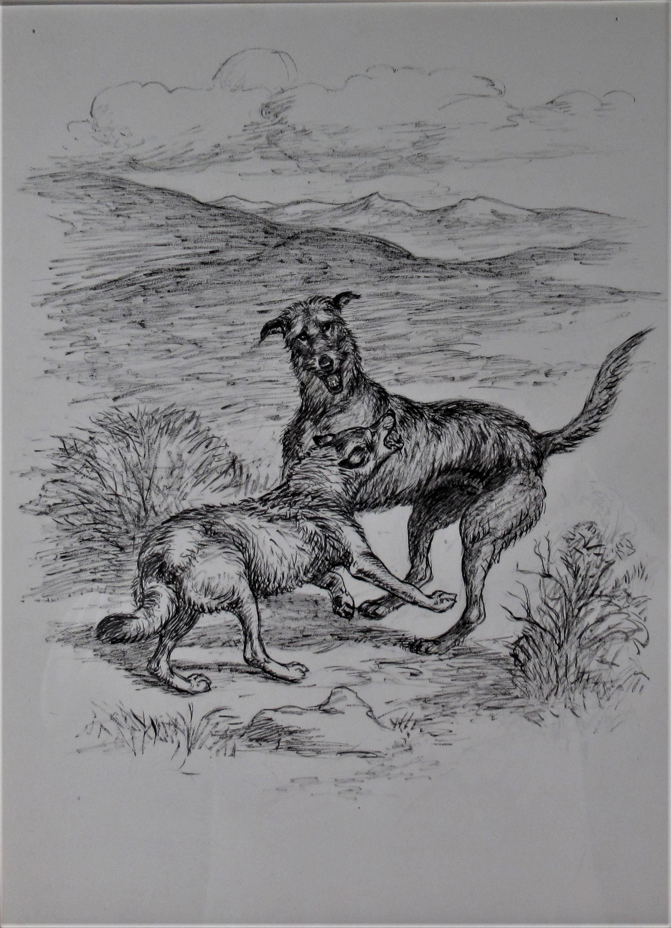 Hunde- und Wolf-Kampf – Art von Margaret Sweet Johnson
