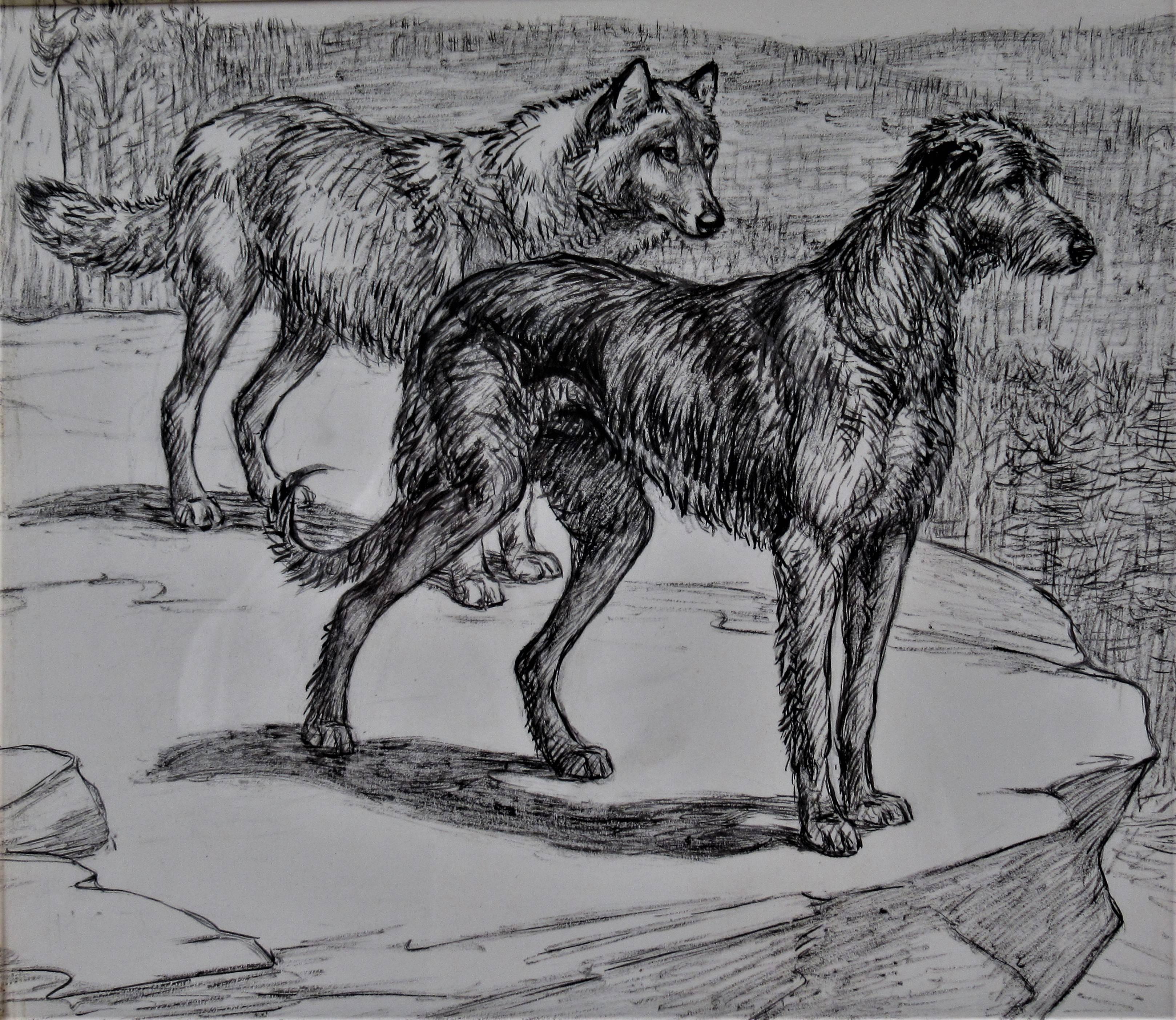 Two Dogs on the edge of a Cliff - Art by Margaret Sweet Johnson