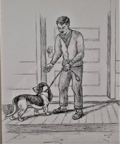 Uomo e cane sulla veranda di casa