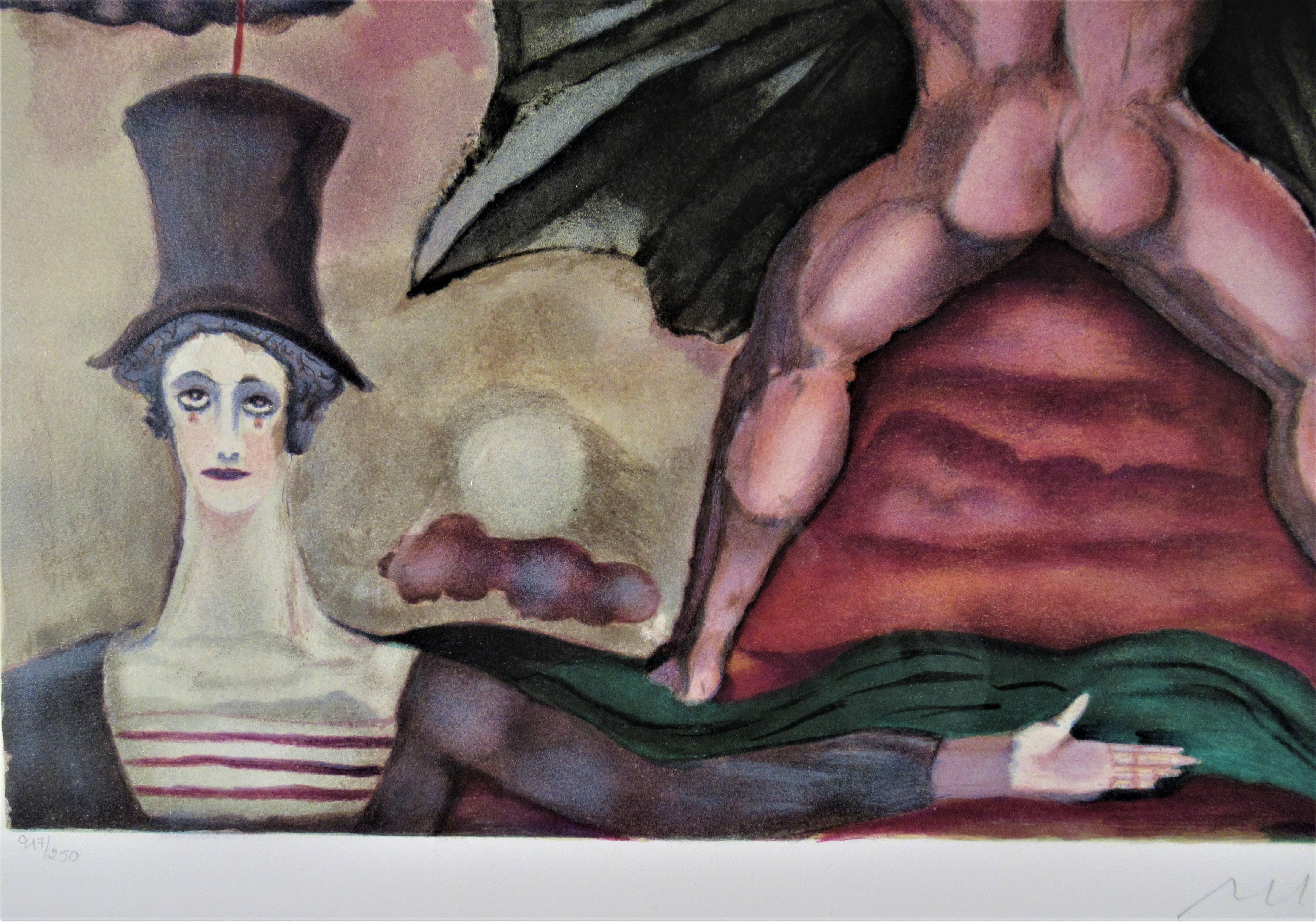 Cette œuvre d'art est une lithographie originale en couleur sur papier Arches de l'artiste français Marcel (le Mime) Marceau, 1923-2007. Elle est signée et numérotée 217/250 au crayon par l'artiste. Le format de l'image est de 16,75 x 23 pouces,