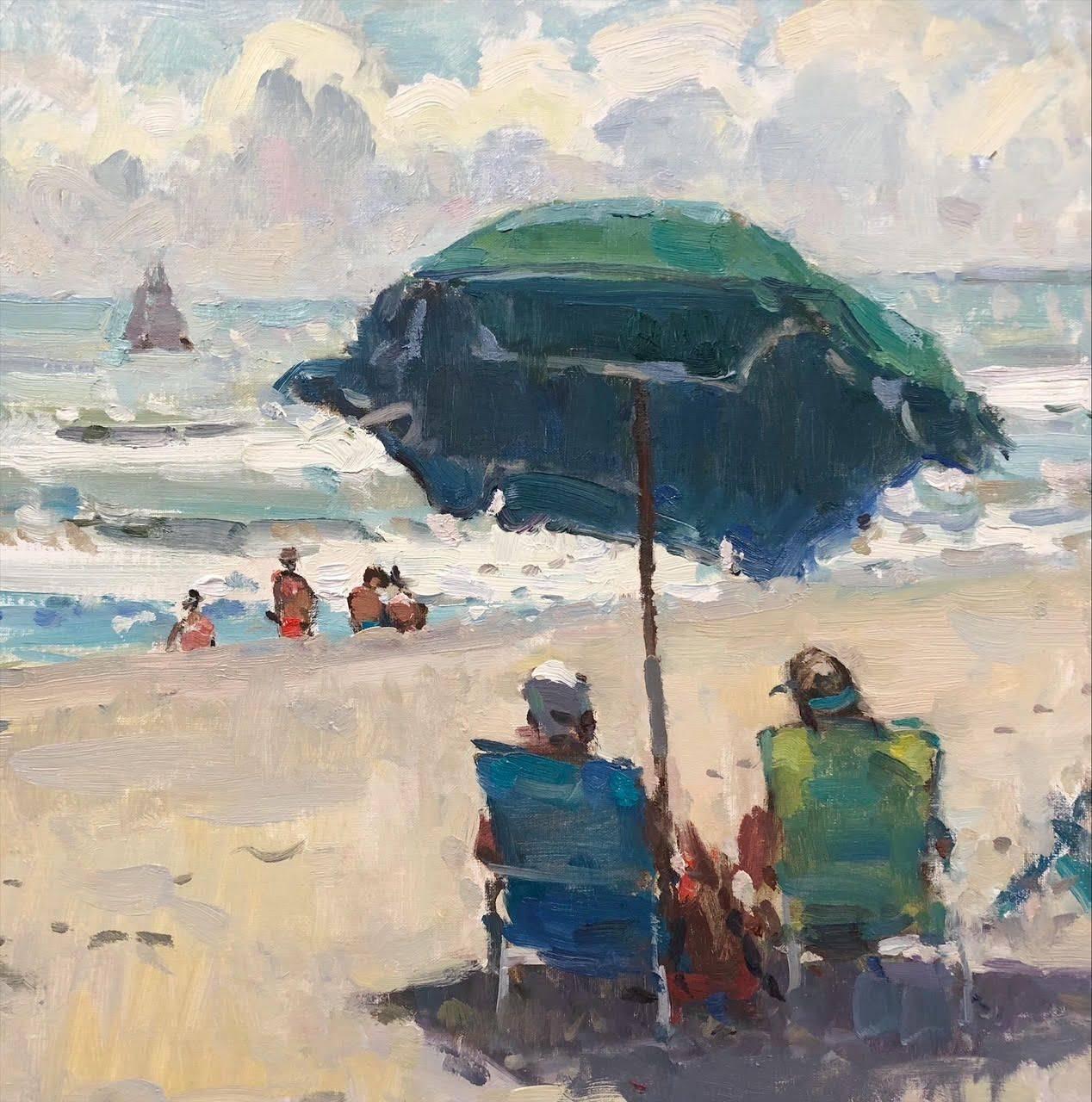 Richard Oversmith Landscape Painting - Day at the Beach