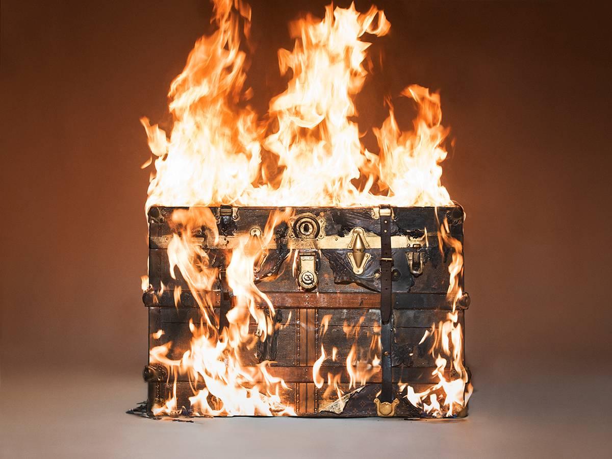Tyler Shields Color Photograph - Louis Vuitton Trunk on Fire 