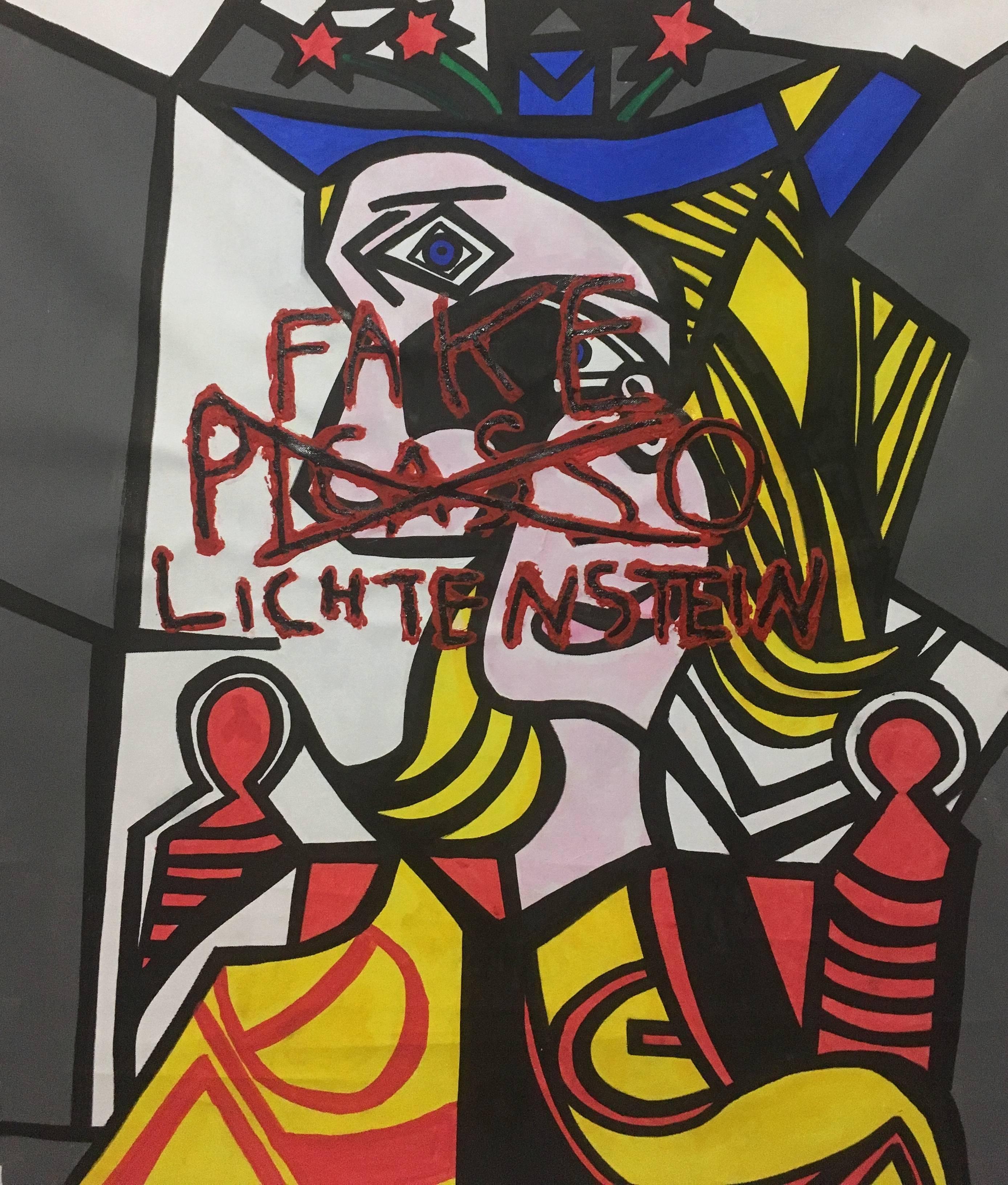 CB Hoyo Abstract Painting - Fake Picasso Lichtenstein 