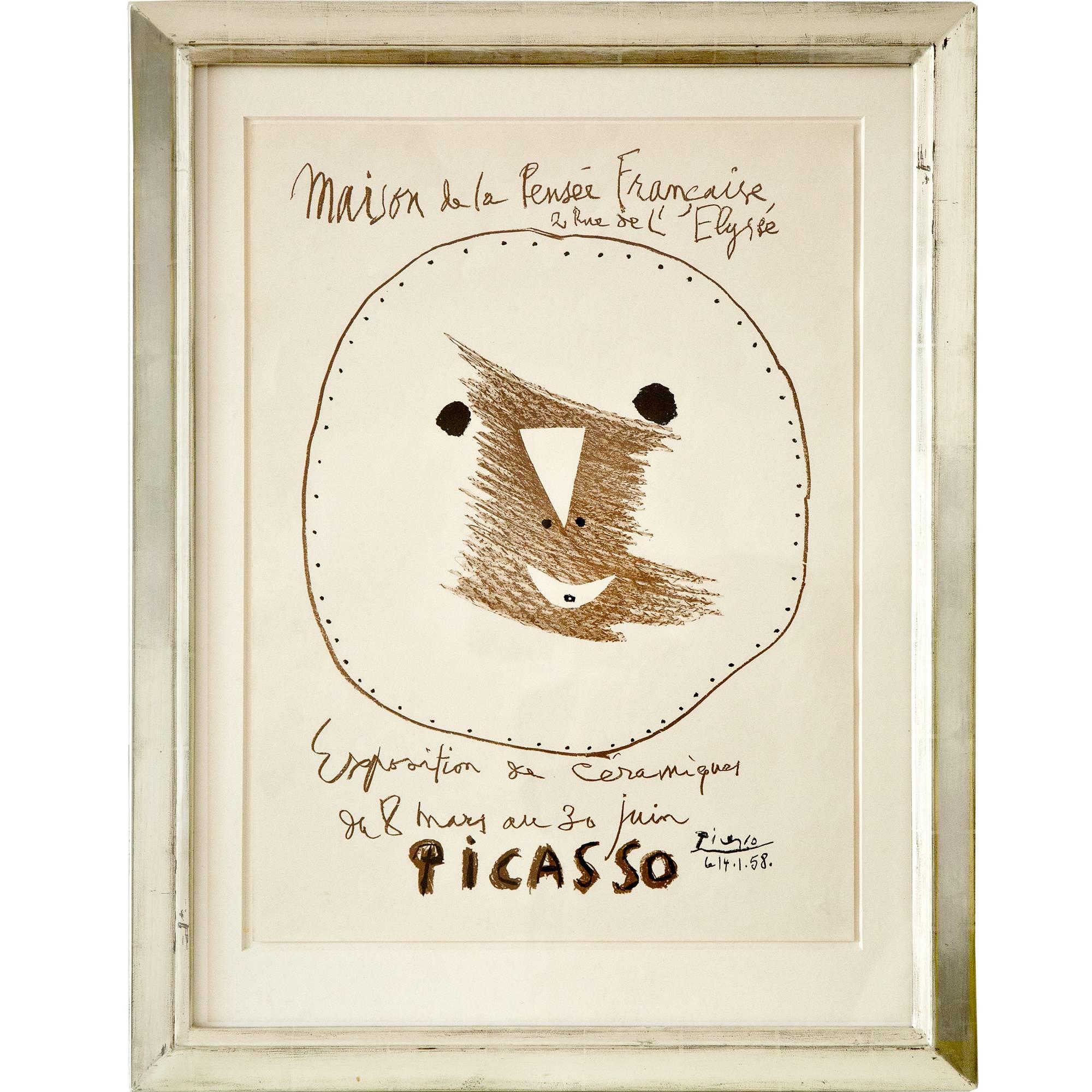 Maison de la Pensée Française, Original Lithograph, 1958 - Beige Abstract Print by Pablo Picasso