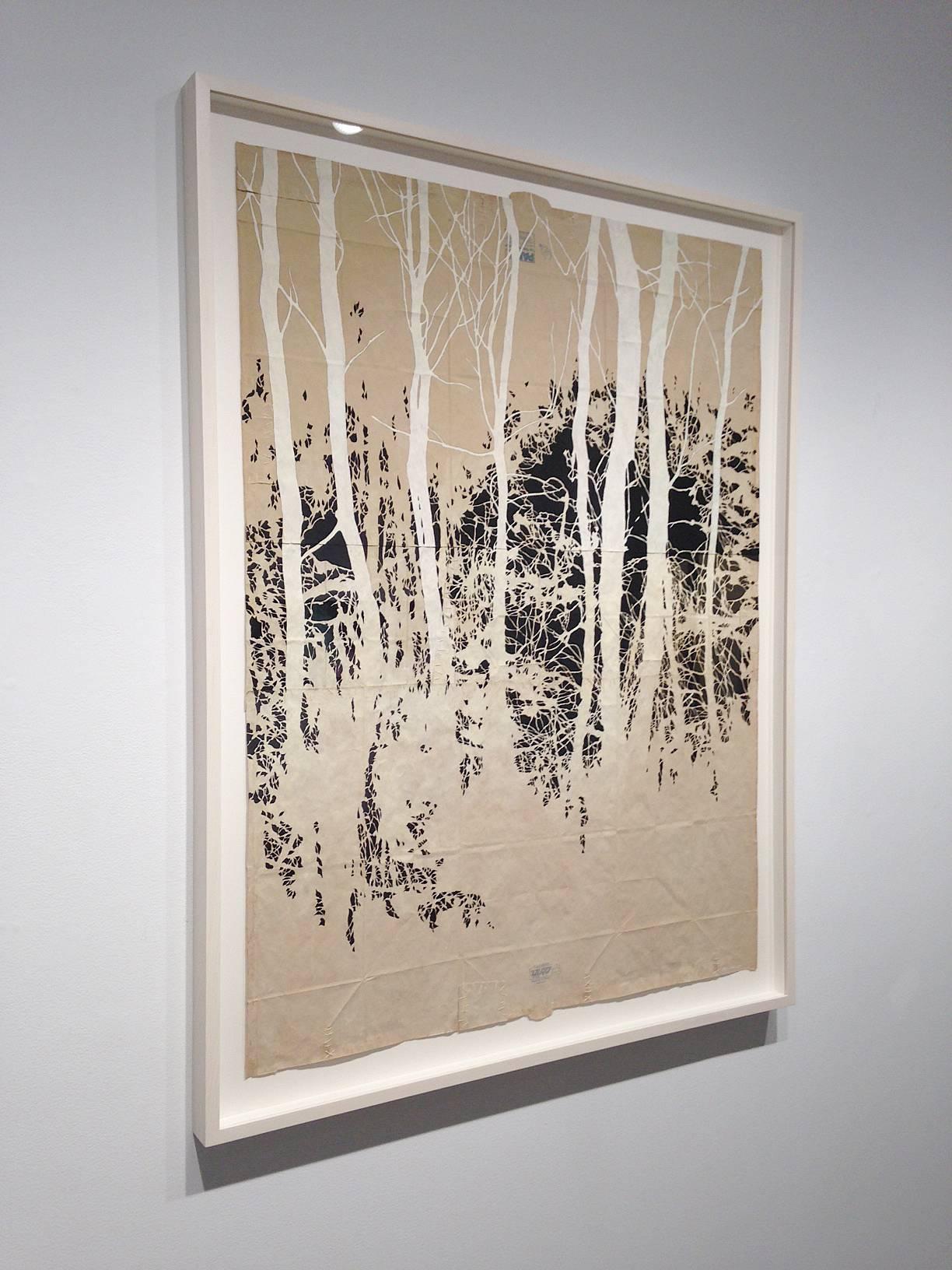 gouache and thread on found paper