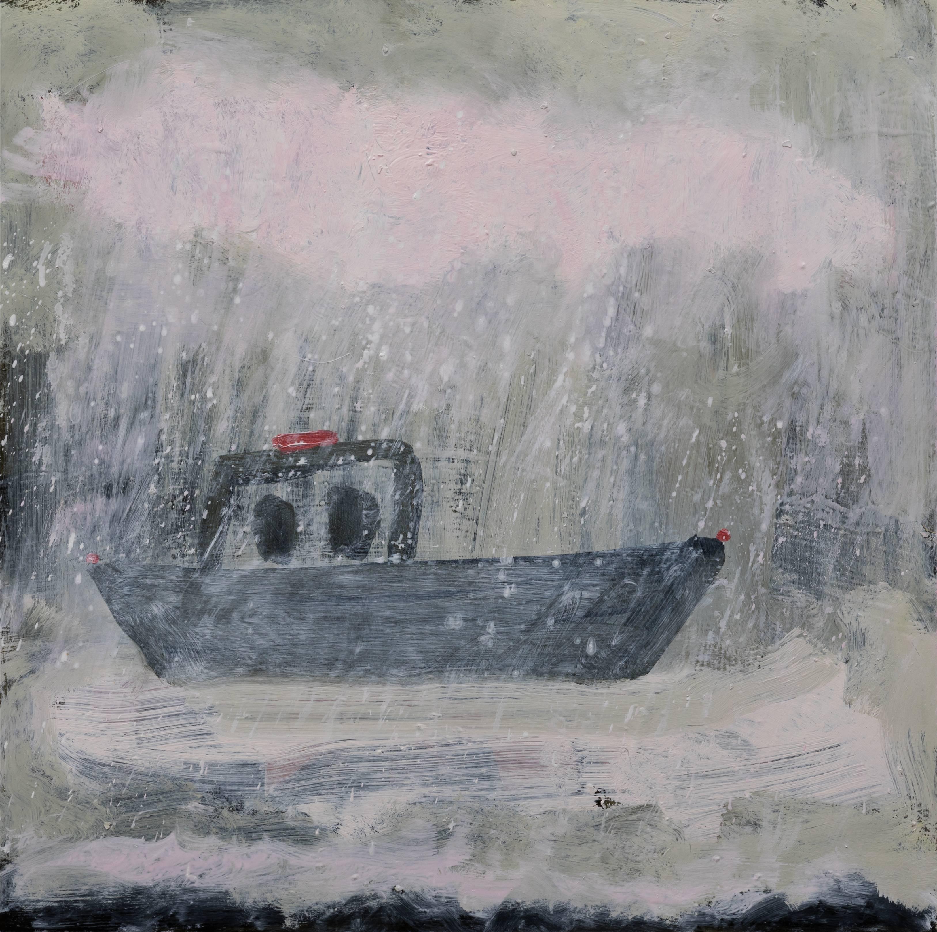 Kathryn Lynch Landscape Painting - boat in bad weather