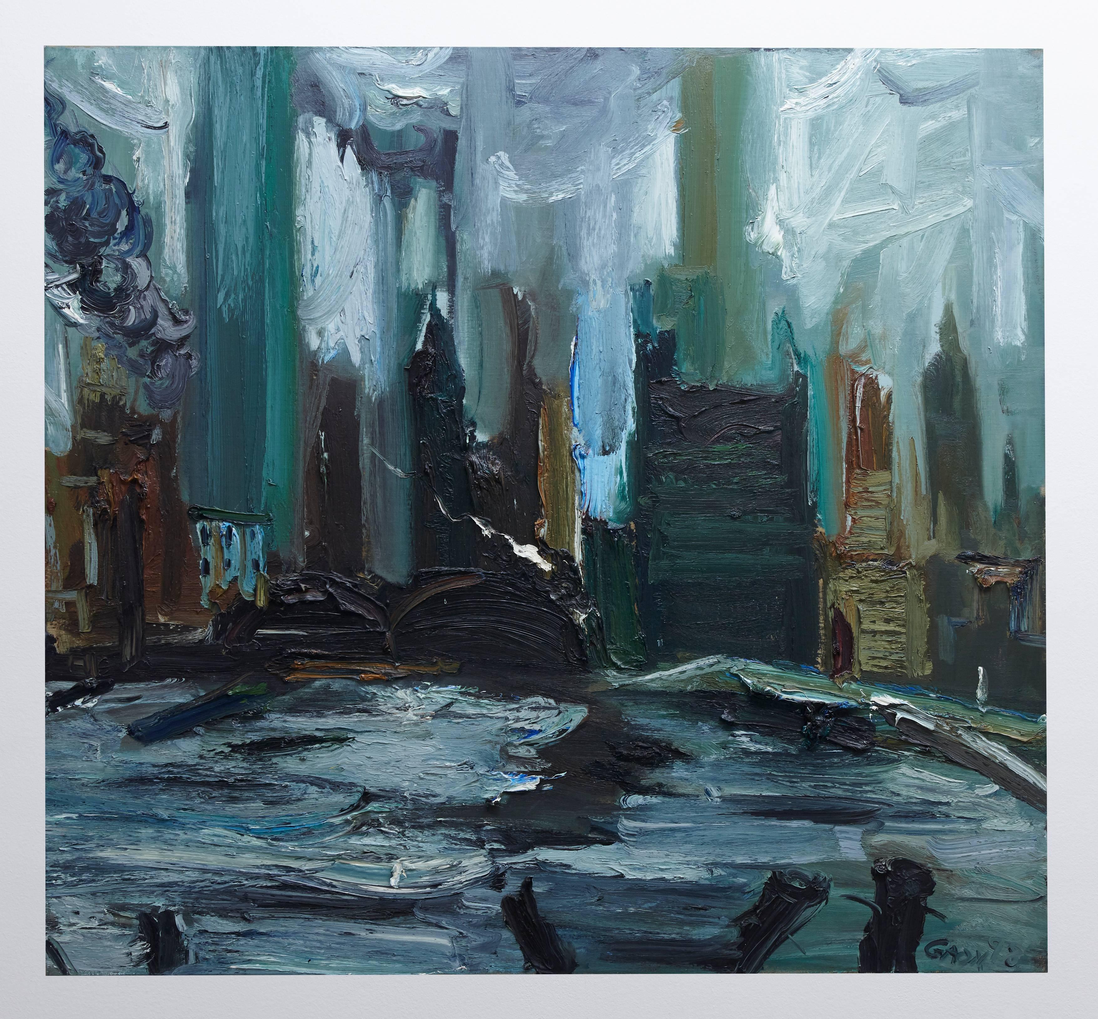 Simon Gaon  Abstract Painting - NY HARBOUR, VIEW FROM FERRYBOAT