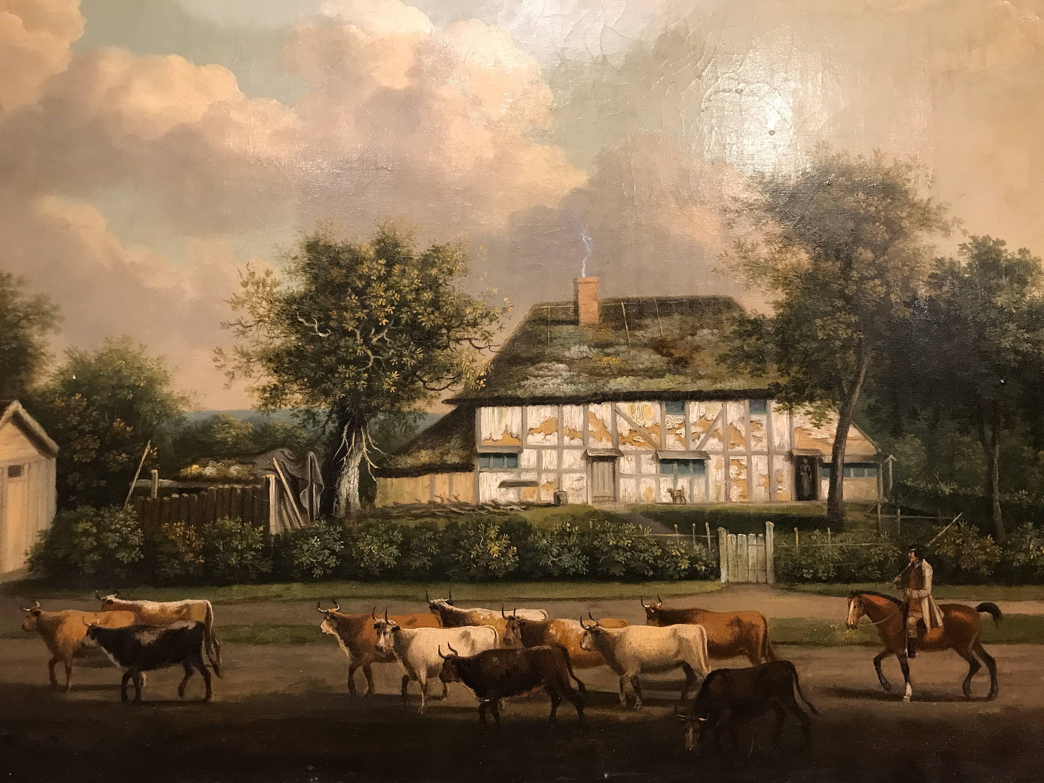 A View of Cock Green, Surrey - Brown Figurative Painting by Dominic Serres