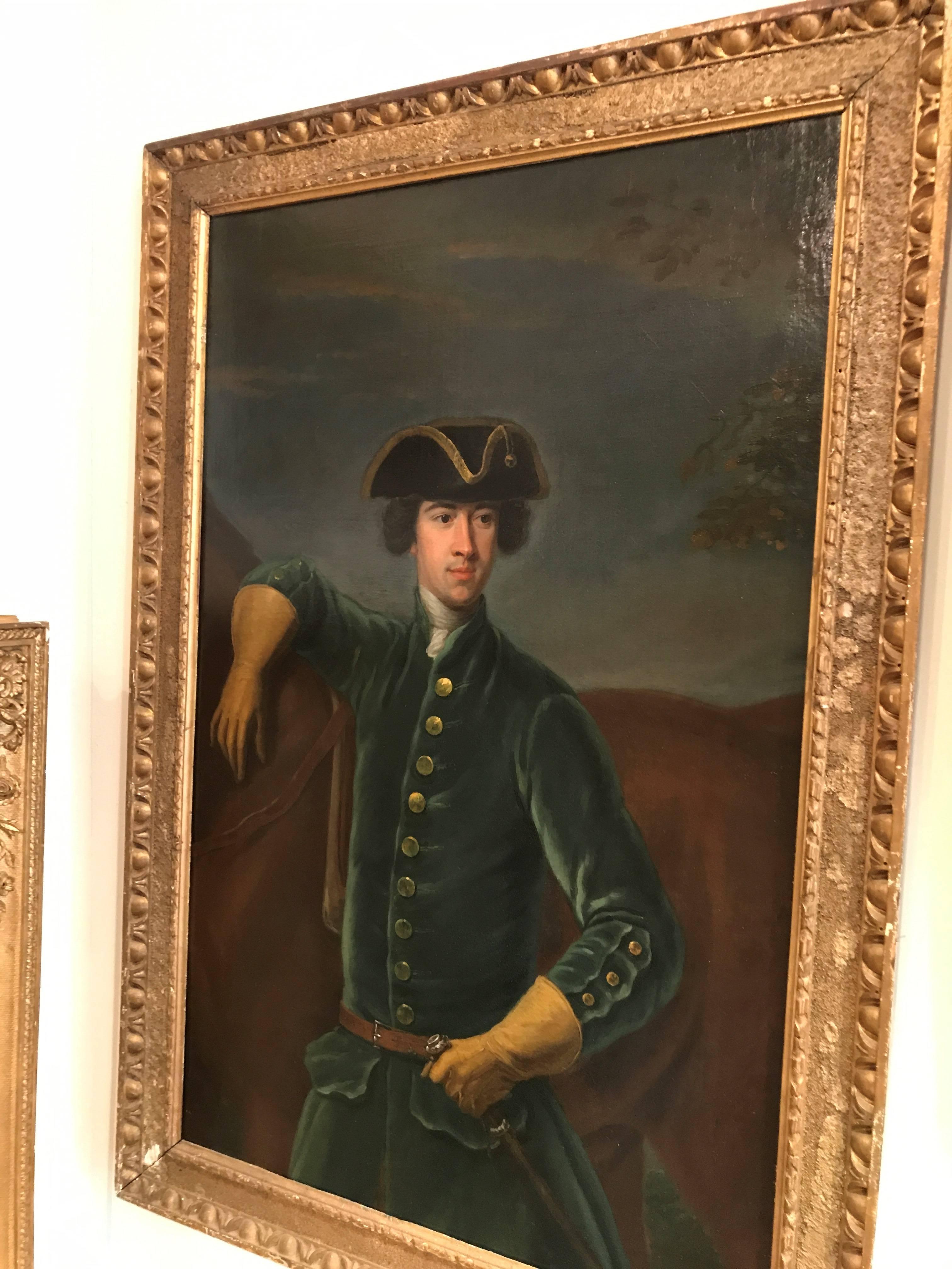 A half-length portrait of Sir Robert Spencer in blue frock coat. - Old Masters Painting by John Wootton