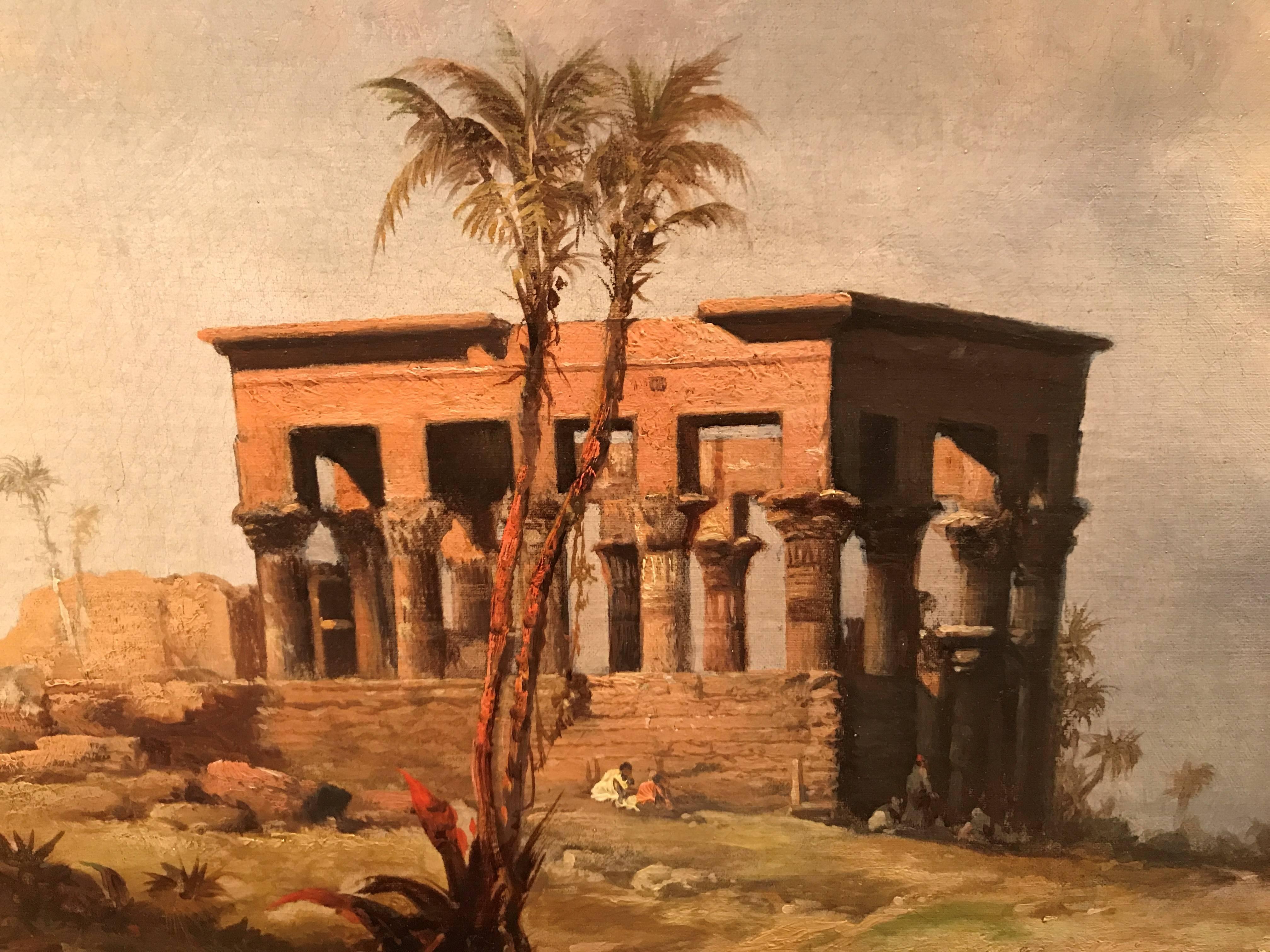 View of the Nile showing the Roman kiosk of Trajan at Phiale - Painting by F. De Vere