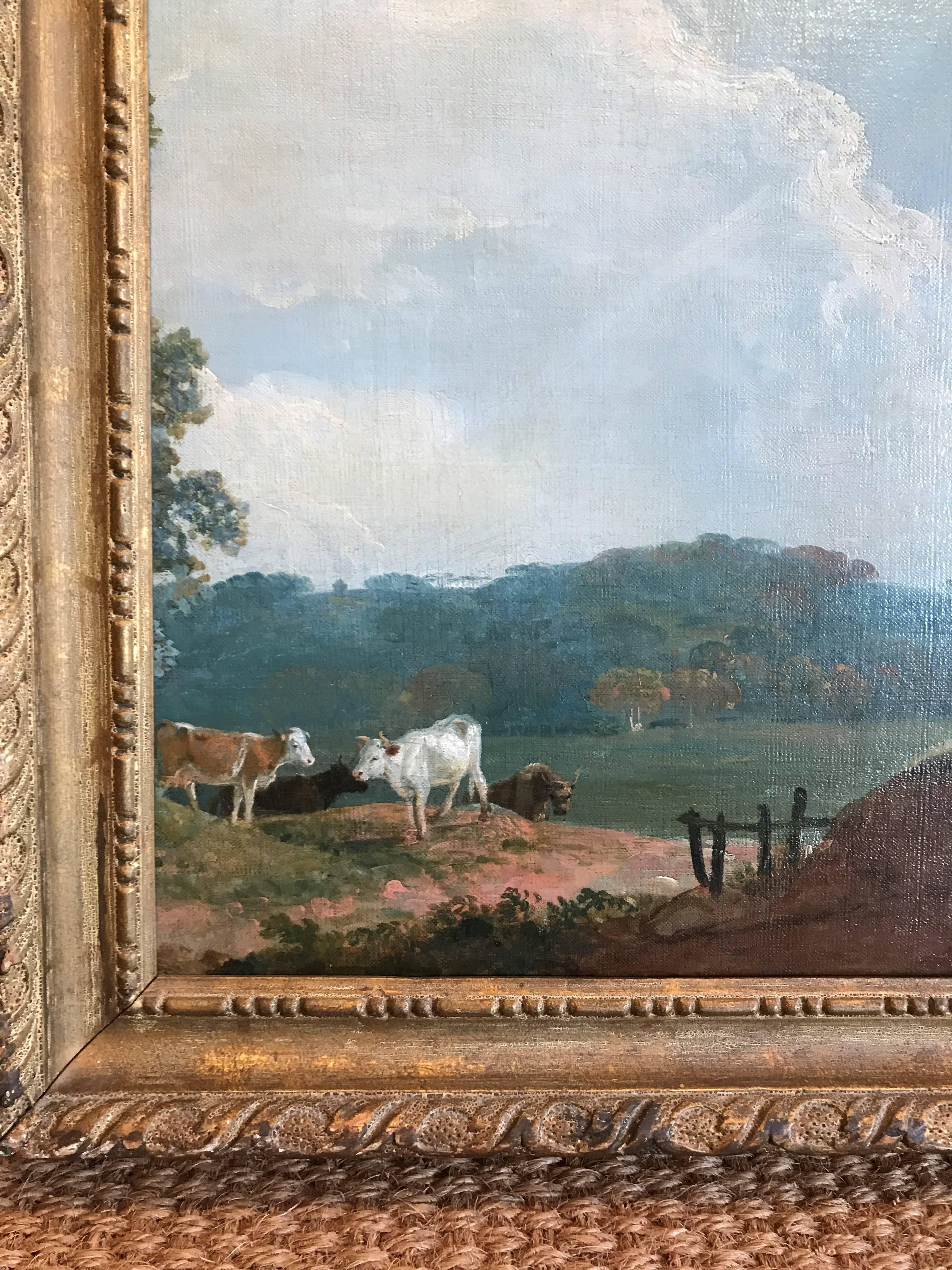 Landscape with Horses and Catlle - Gray Animal Painting by Sawrey Gilpin