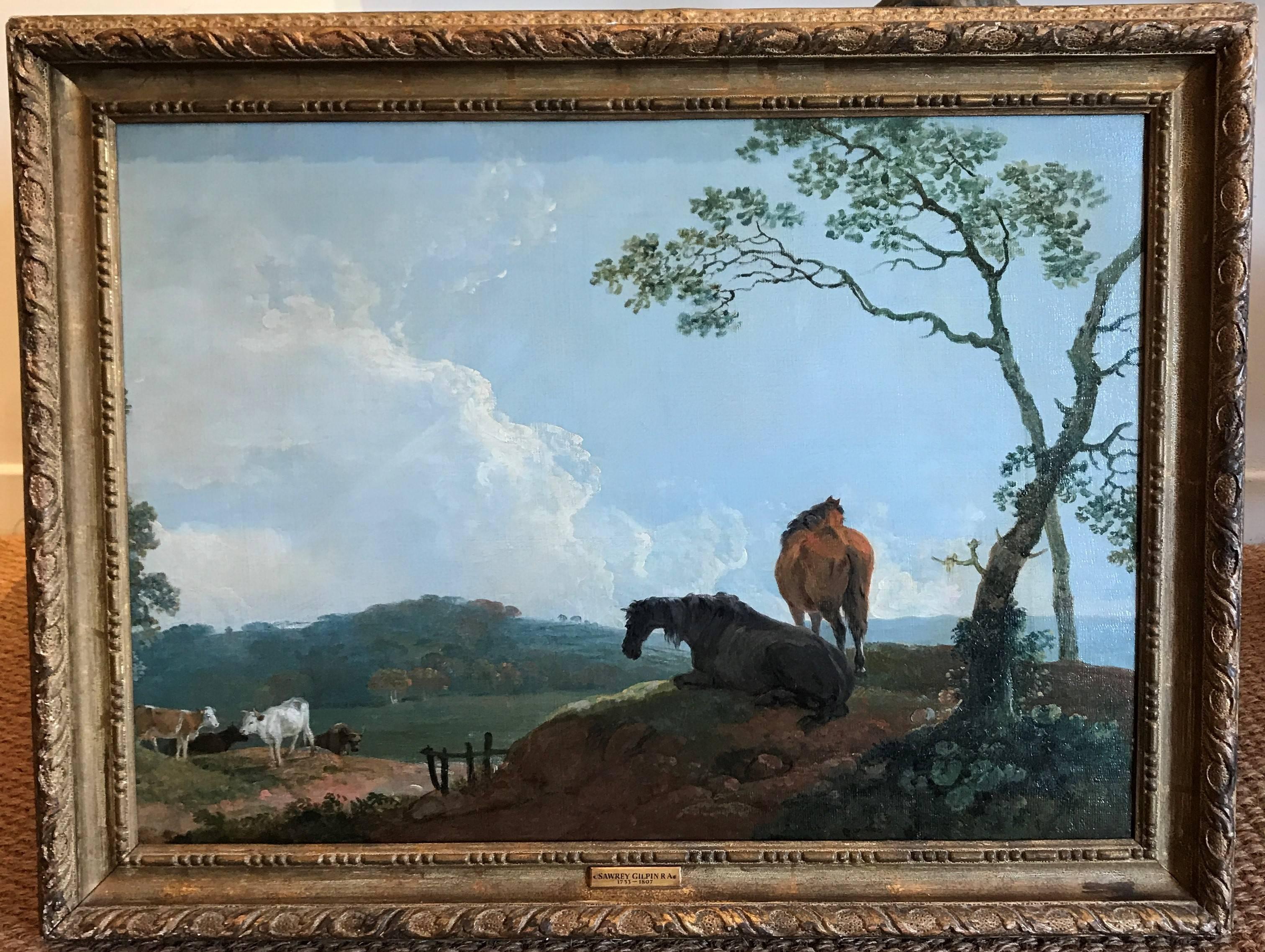 Sawrey Gilpin Animal Painting - Landscape with Horses and Catlle