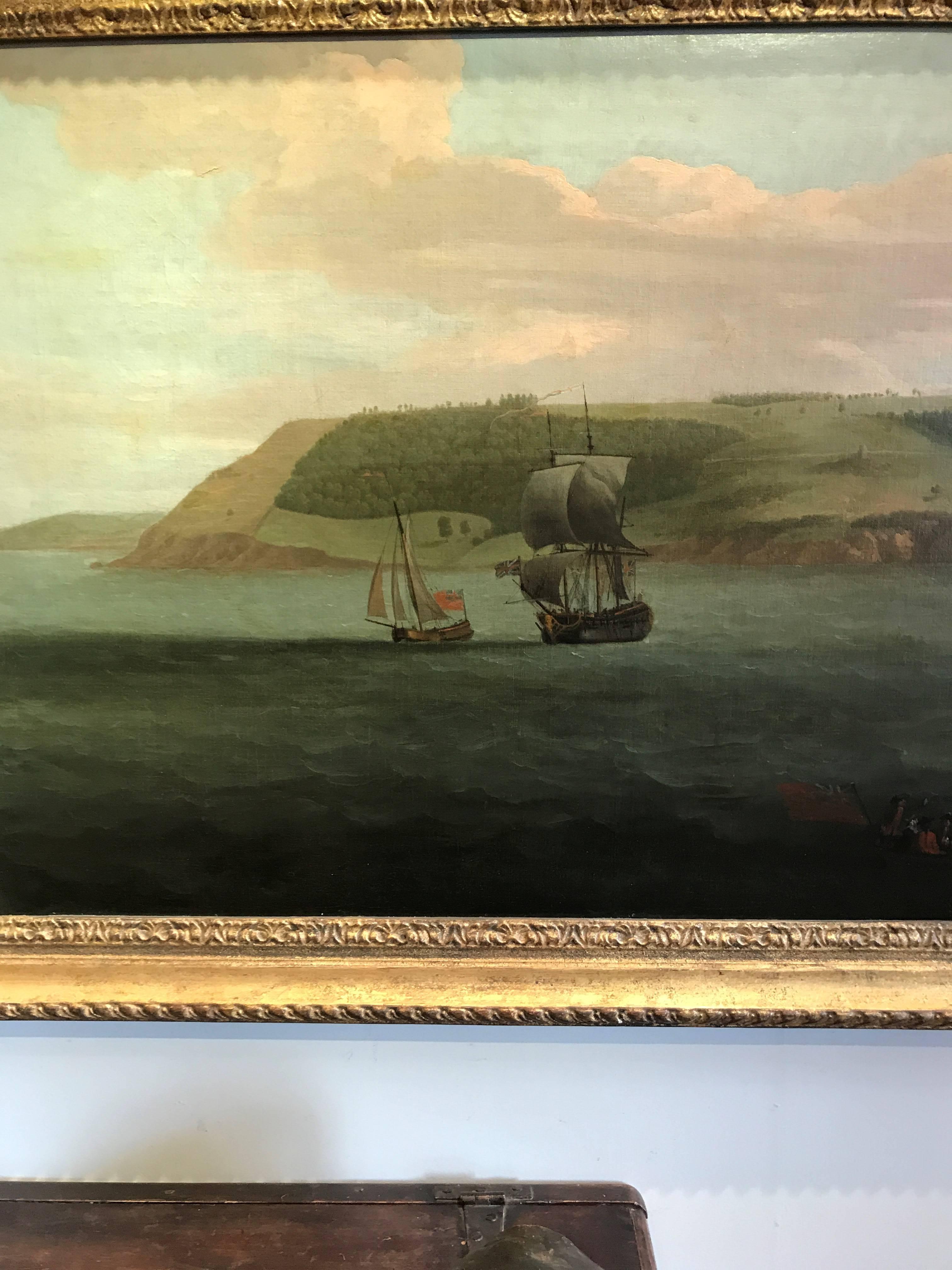 Shipping off Mount Edgecumbe by Samuel Scott and George Lambert - Old Masters Painting by Unknown