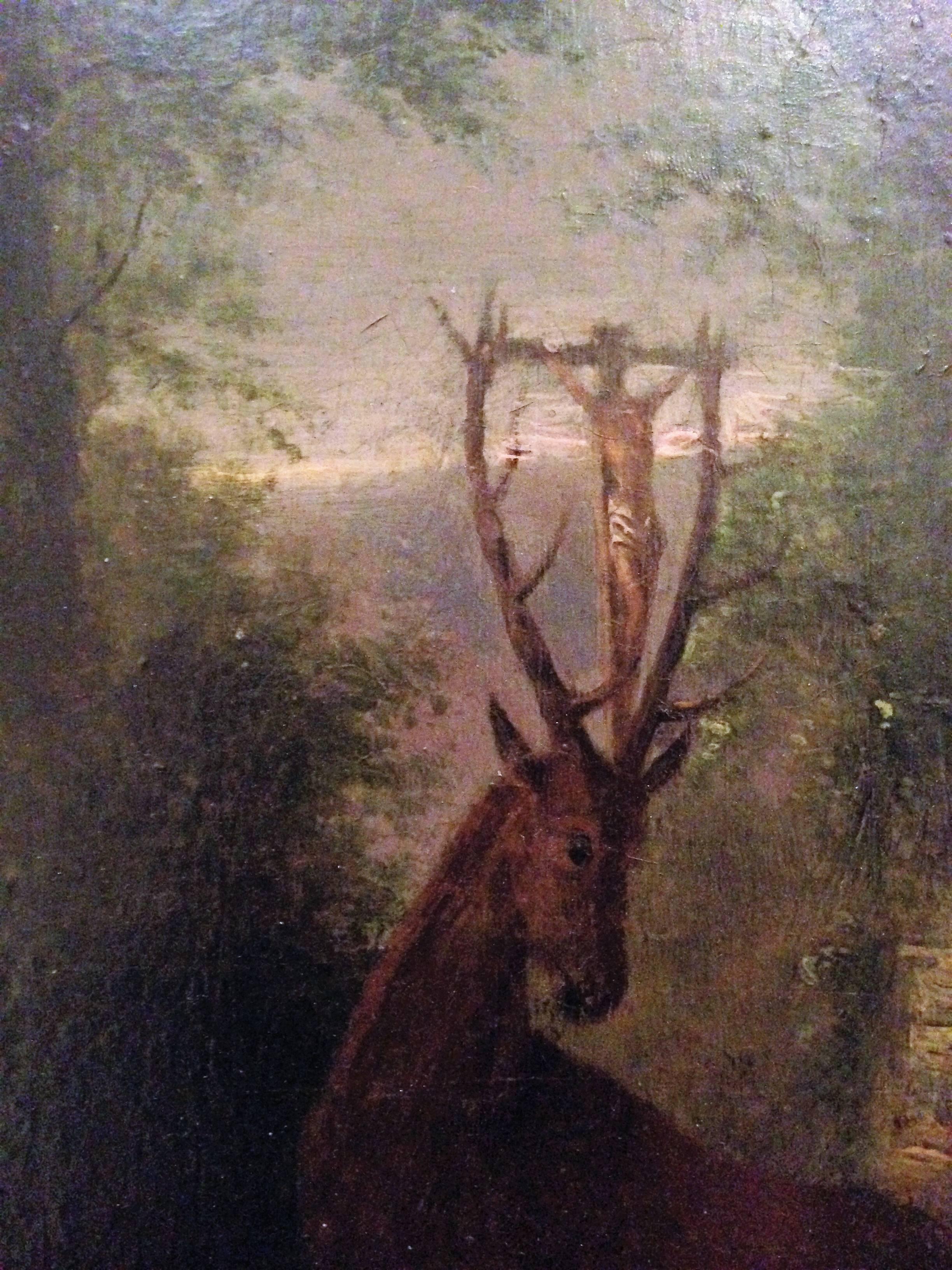 A Stag revealing Christ to St Eustace - Painting by Unknown