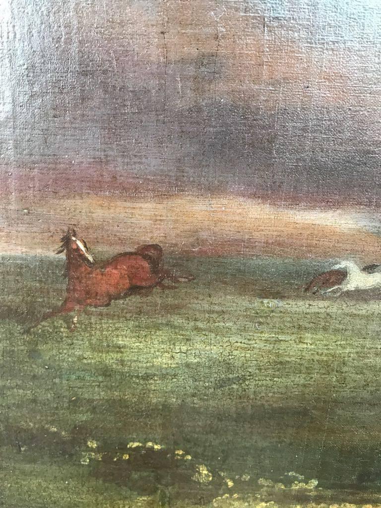 A Huge 18th Century oil of Horses frightened by a Lightning Bolt by Gilpin - Brown Animal Painting by Sawrey Gilpin