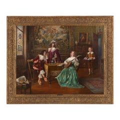 'The Music Lesson', 19th Century oil painting of an interior with figures