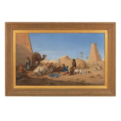 'Bedouins and Camels Resting Amongst Ruins', 19th Century Orientalist painting