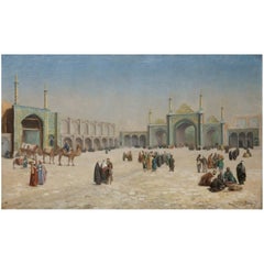 Orientalist oil painting of the courtyard of a mosque complex in Central Asia