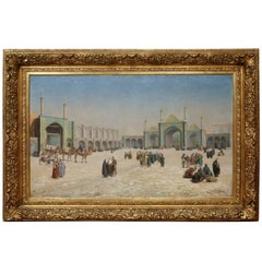 Orientalist oil painting of the courtyard of a mosque complex in Central Asia