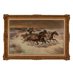 'The Chase', early 20th Century oil painting of a Russian Cossack with horses 3