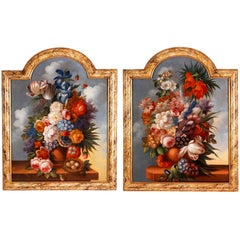 Pair of still life 18th Century oil paintings of flowers in vases
