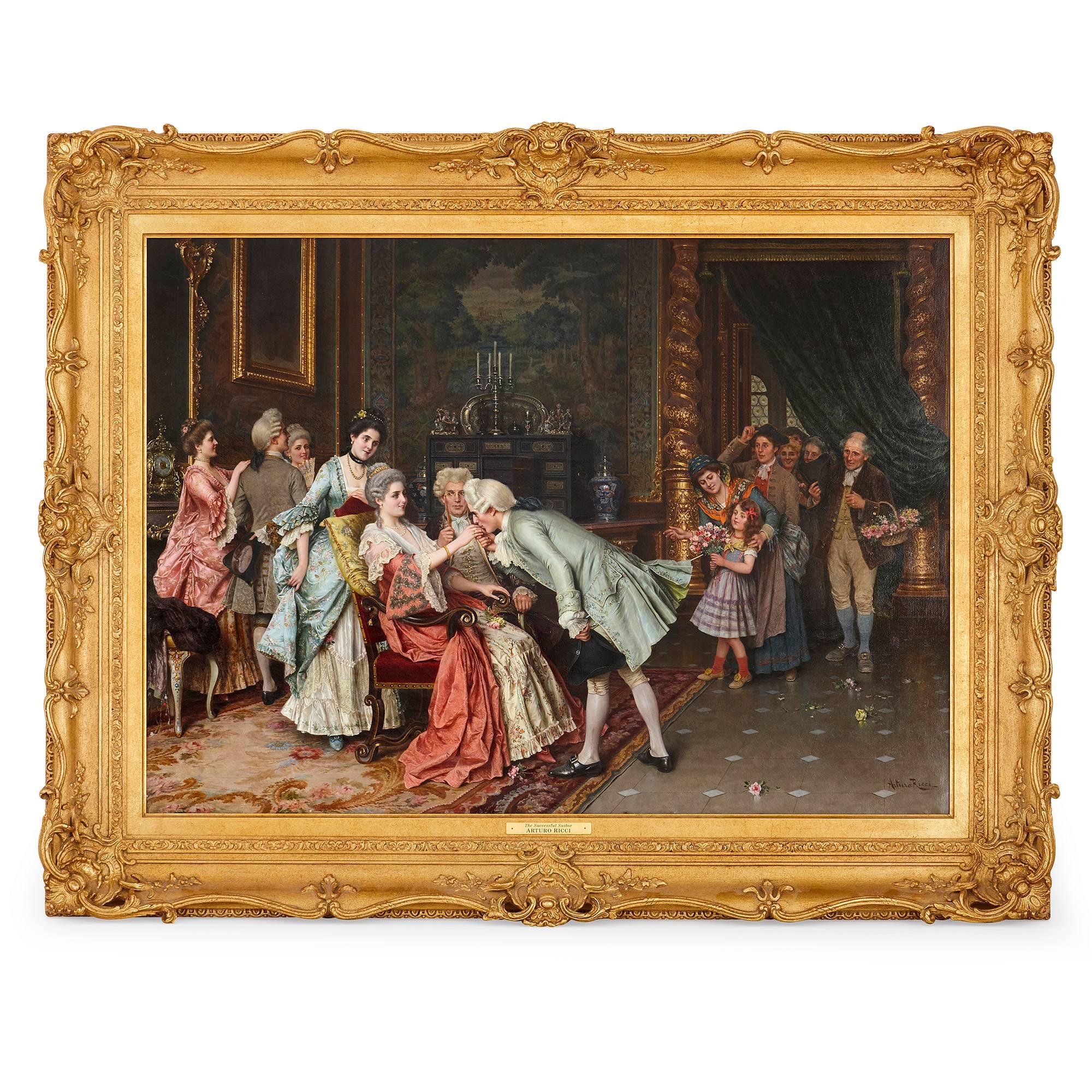 Arturo Ricci Interior Painting - 'The Successful Suitor', 19th Century oil on canvas painting in a giltwood frame