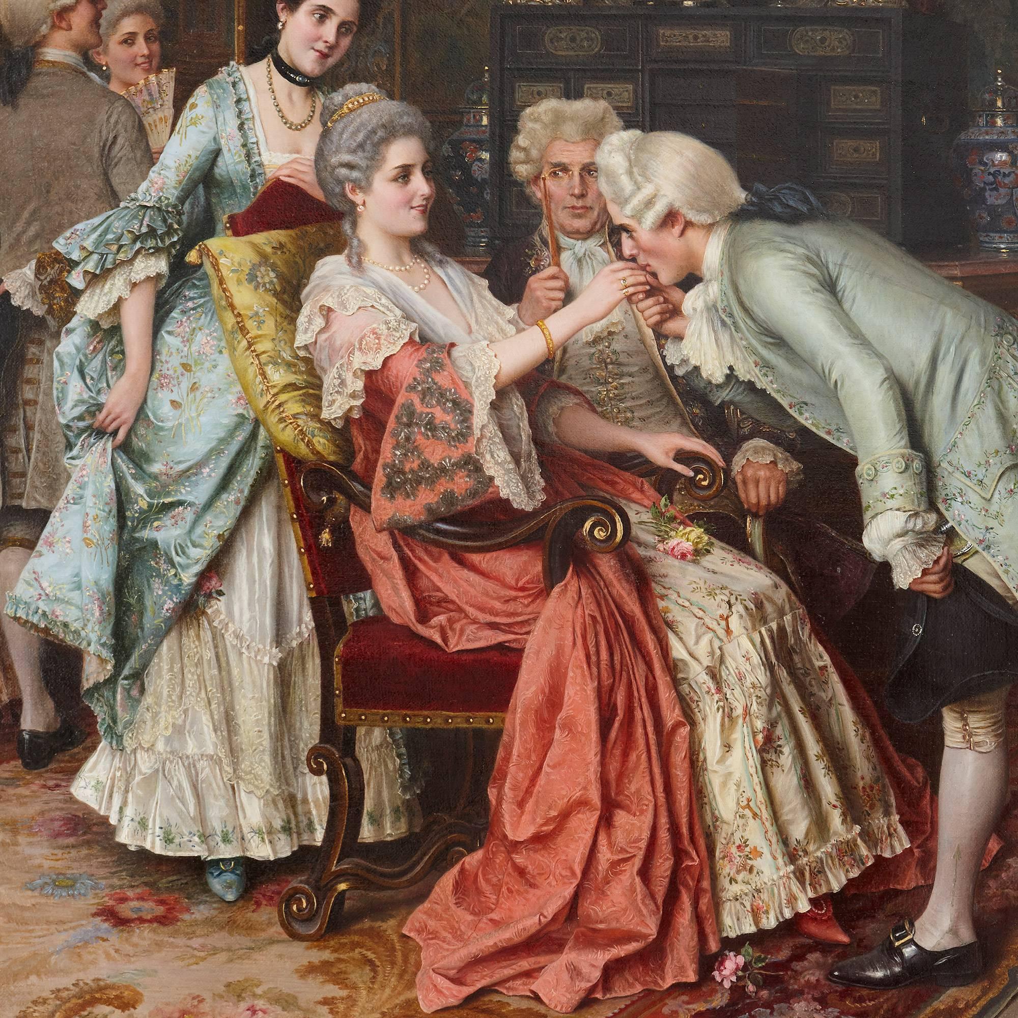 'The Successful Suitor', 19th Century oil on canvas painting in a giltwood frame - Painting by Arturo Ricci