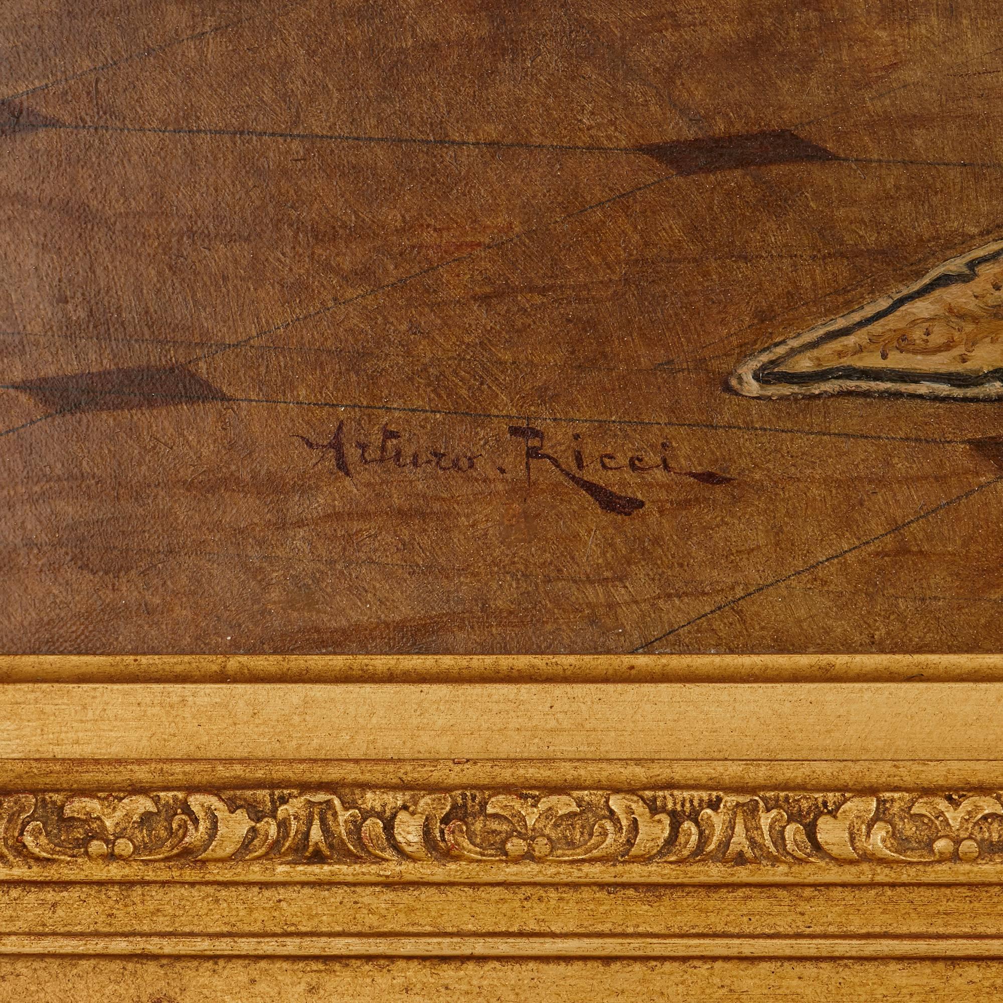 huile sur toile du XIXe siècle dans un cadre en bois doré sculpté:: 