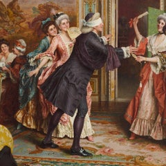 19th Century oil on canvas in a carved golden giltwood frame, 'Blindman's Bluff'