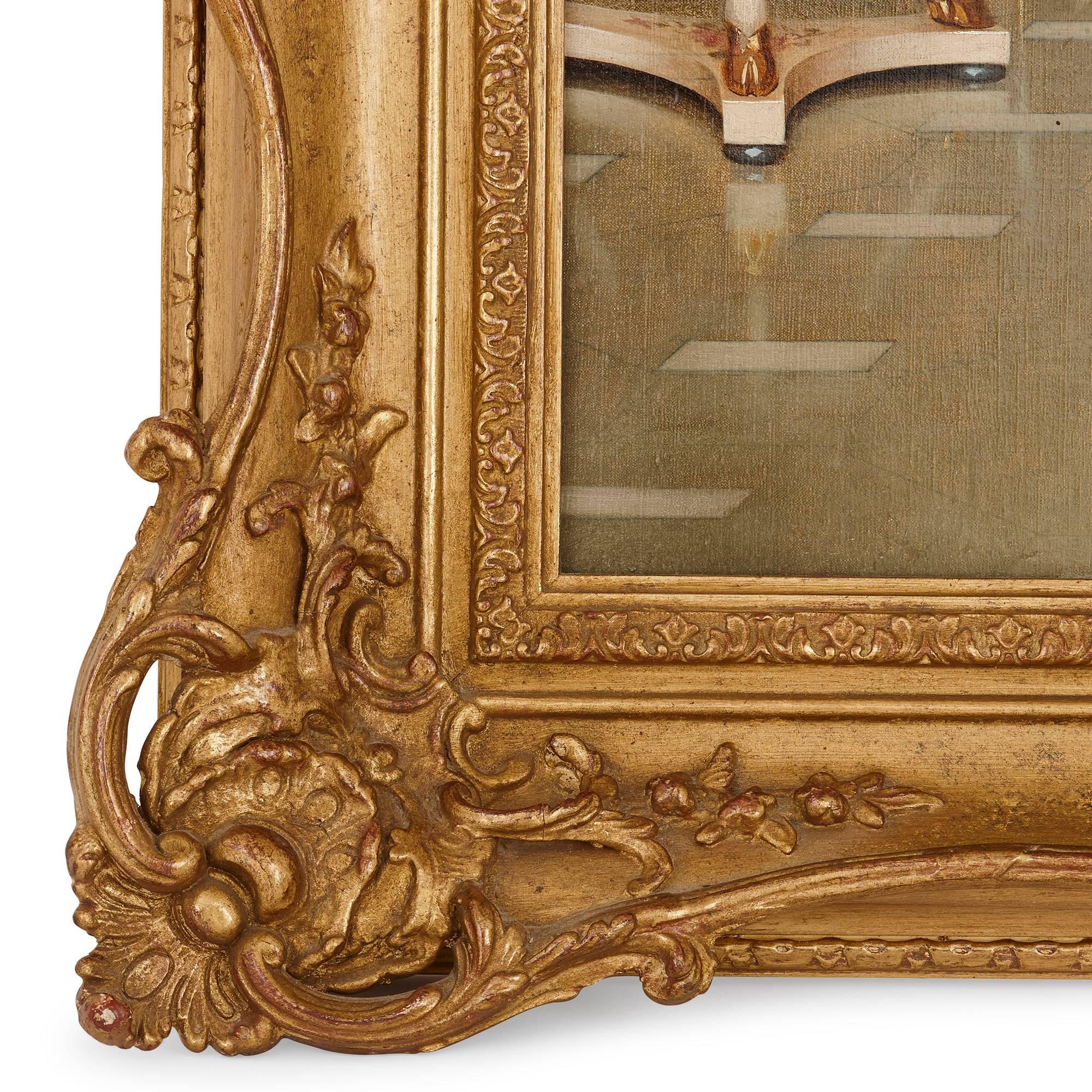 'A Shared Confidence', 19th Century oil painting in a carved giltwood frame - Academic Painting by Frédéric Soulacroix