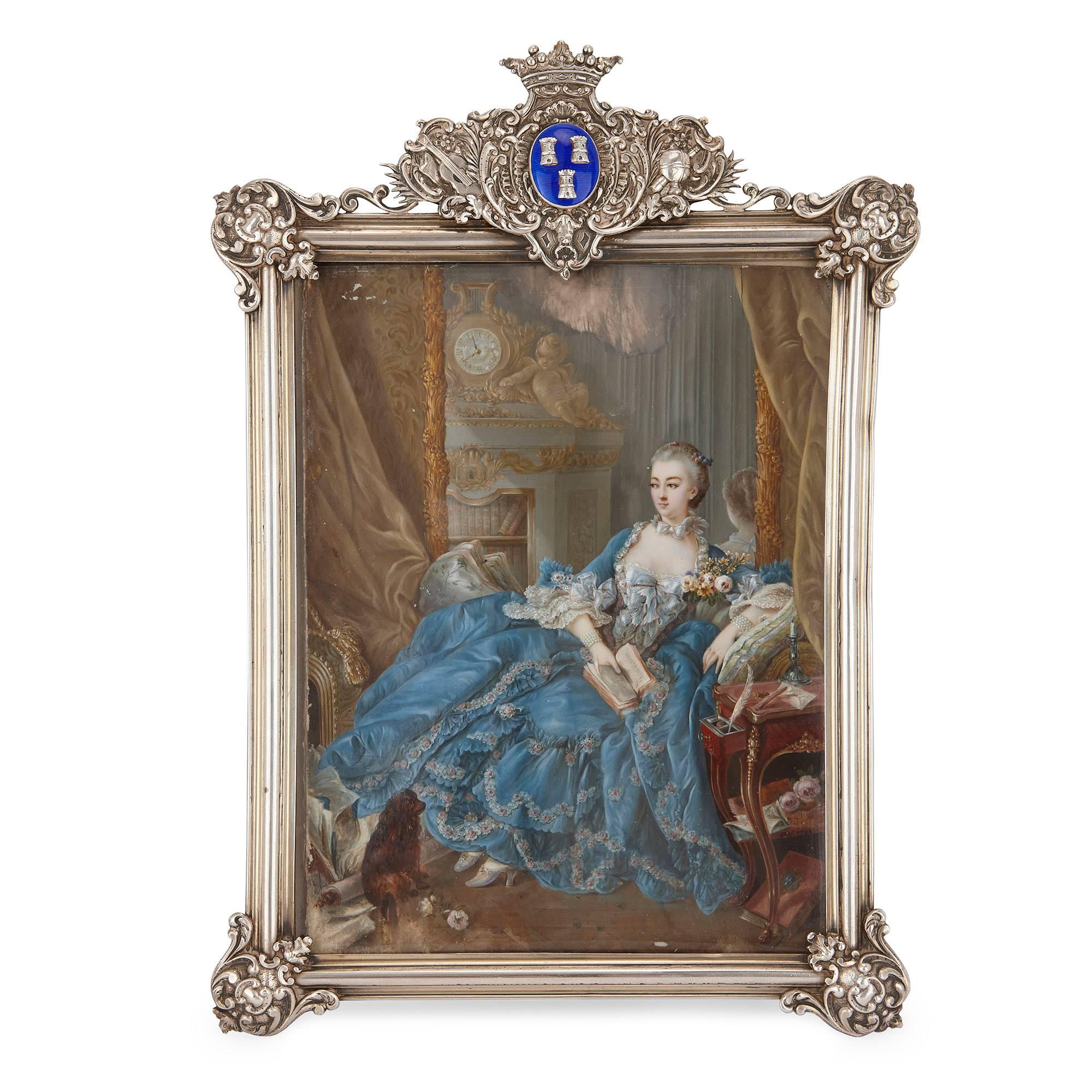 Unknown Portrait Painting - Portrait miniature after Boucher's portrait of Madame de Pompadour 