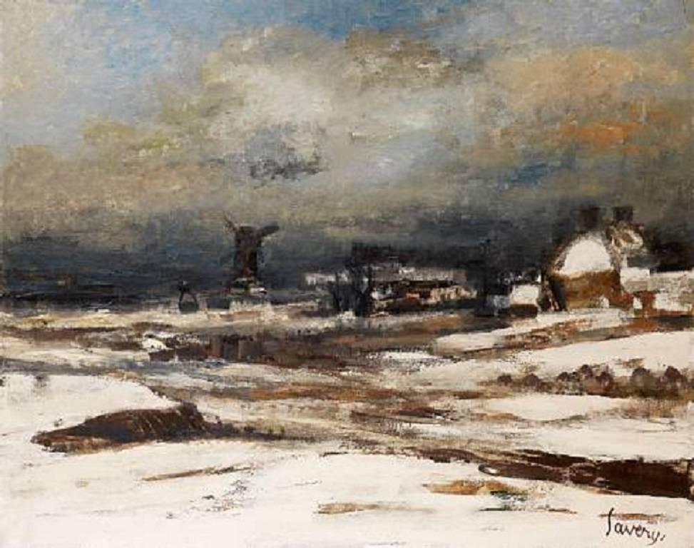 Winter Landscape by Albert Saverys, antique 20th Century oil painting