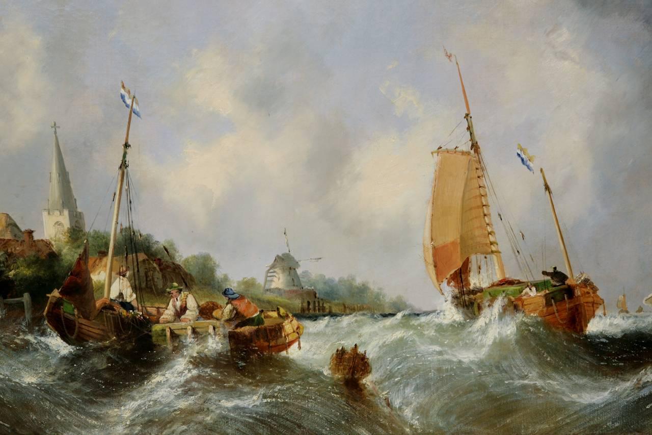 Maritime seascape, antique oil painting by William Callcott Knell  - Painting by William Calcott Knell