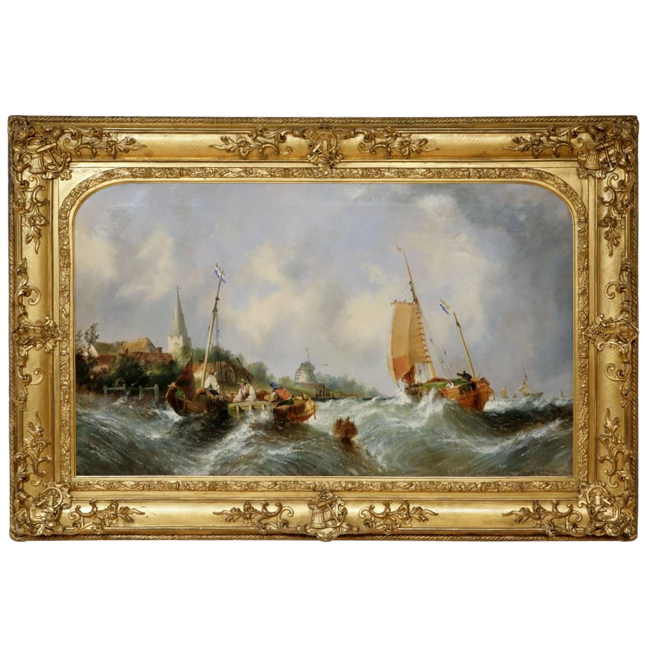 William Calcott Knell Landscape Painting - Maritime seascape, antique oil painting by William Callcott Knell 