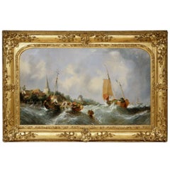 Maritime seascape, antique oil painting by William Callcott Knell 