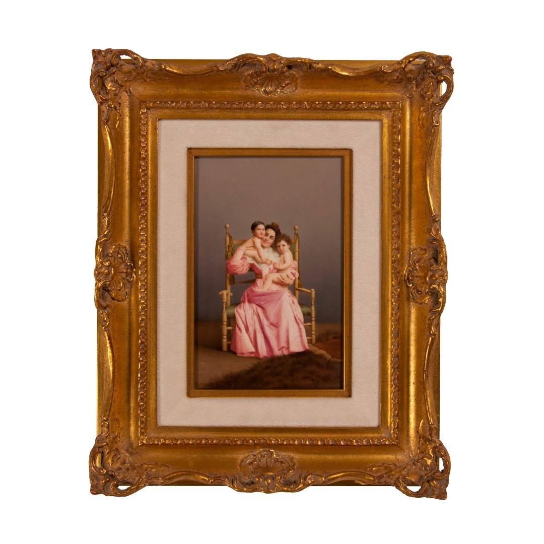 Antique German KPM porcelain plaque 'Motherhood' by Greiner - Art by Jul Greiner