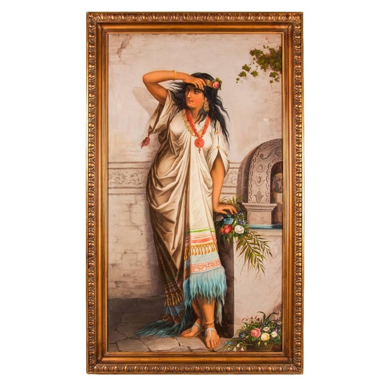 Unknown Interior Painting - Late 19th Century antique Orientalist oil painting of a young woman