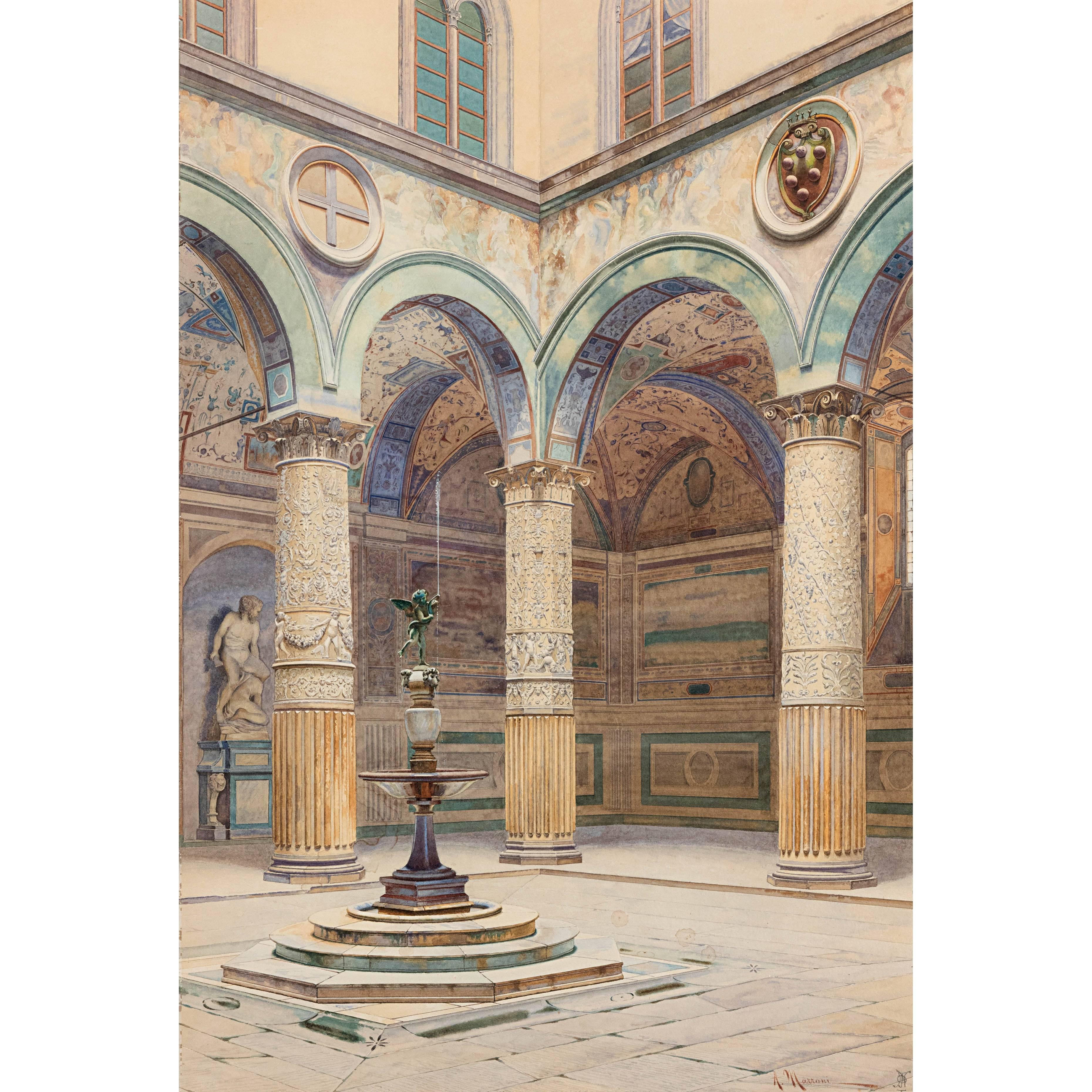 Watercolour painting by A. Marrani of Palazzo Ducale, Venice