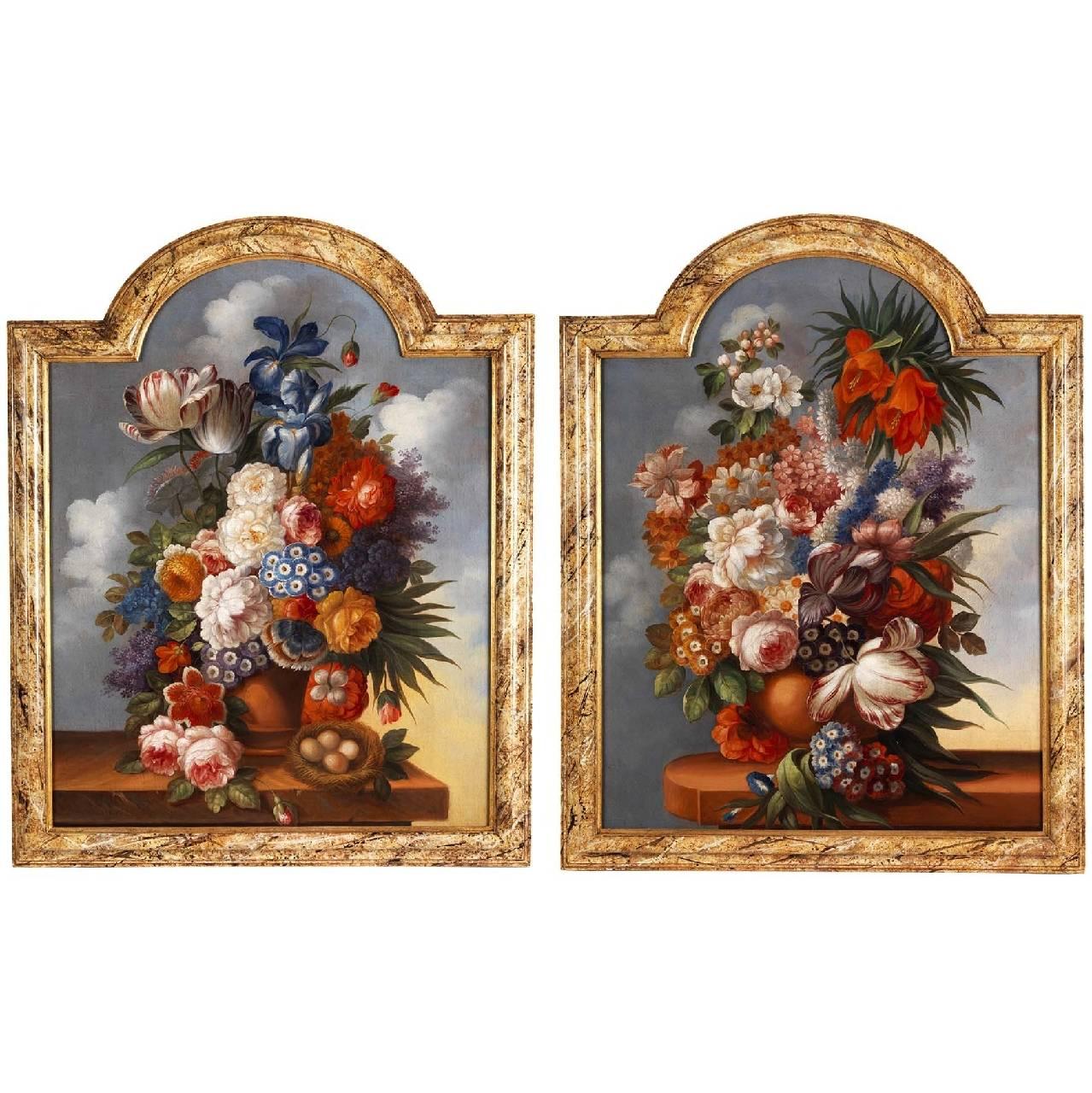 Unknown Still-Life Painting - Still life with flowers, antique 18th Century oil paintings