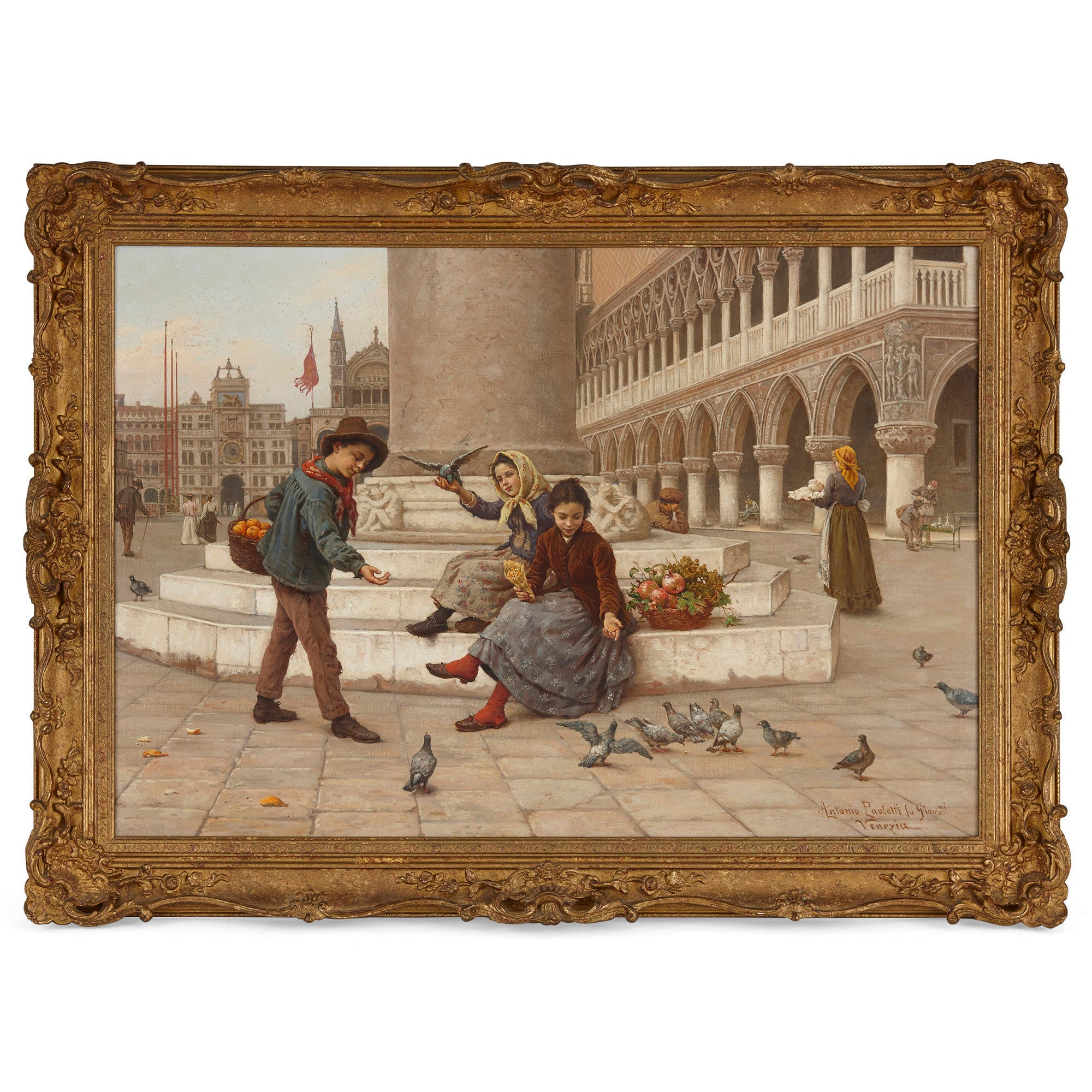 Antonio Ermolao Paoletti Italian oil painting of a fruit seller in