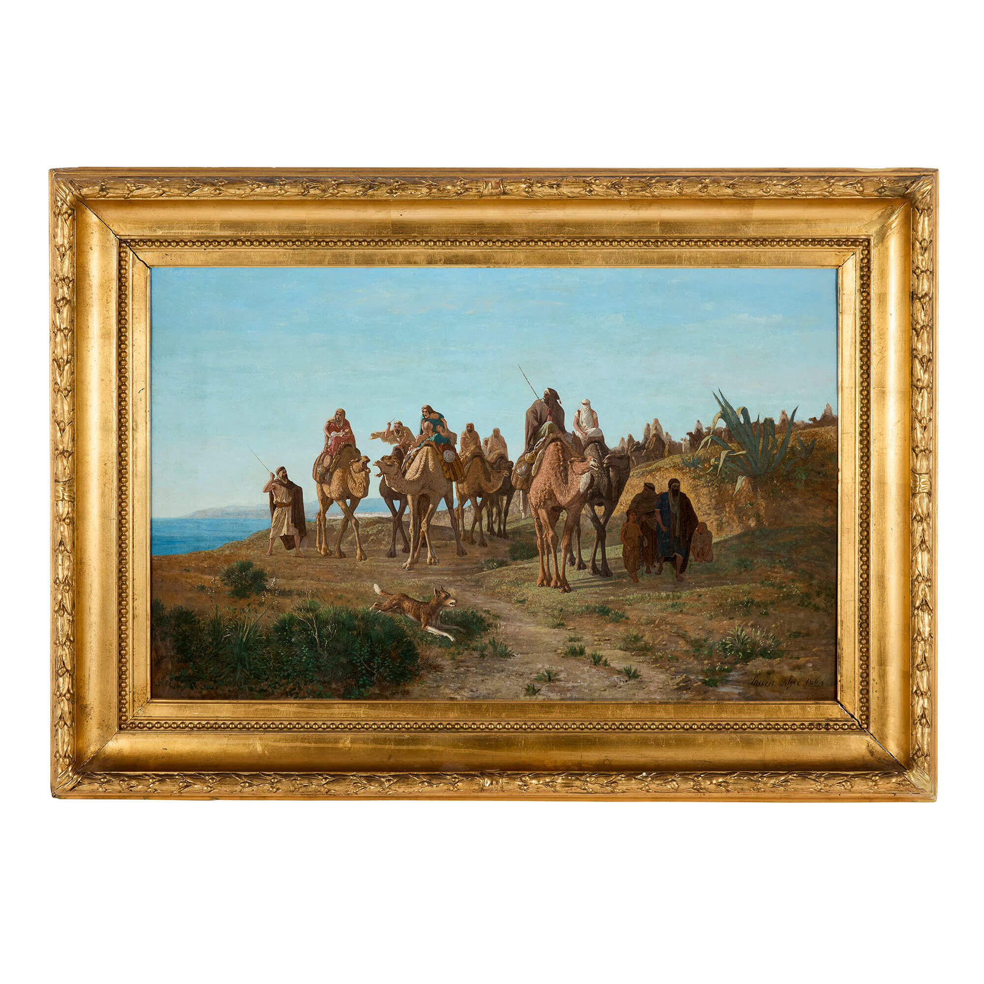Orientalist Oil Painting of an Algerian Caravan by François Lauret