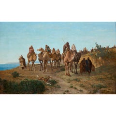 Orientalist Oil Painting of an Algerian Caravan by François Lauret
