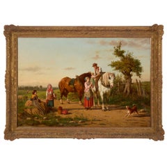 Ölgemälde einer ländlichen Familie auf dem Heimweg von J.O. Banken