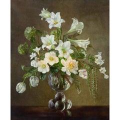 “Natura morta con fiori bianchi”, un dipinto a olio di Cecil Kennedy