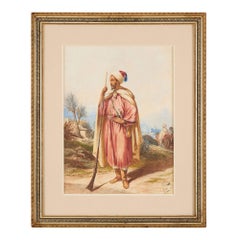 Antique Orientalist Watercolour of an Arab Warrior by Carl Haag