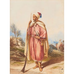 Antique Orientalist Watercolour of an Arab Warrior by Carl Haag