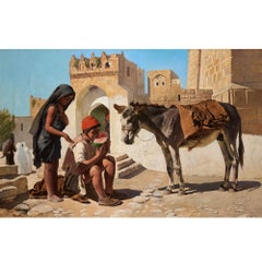 Large Orientalist Painting at David Gate, Jerusalem by Charles Verlat